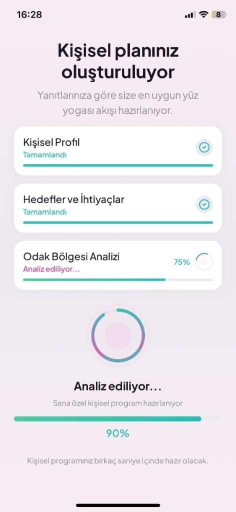 Face Yo app personal plan generation screen