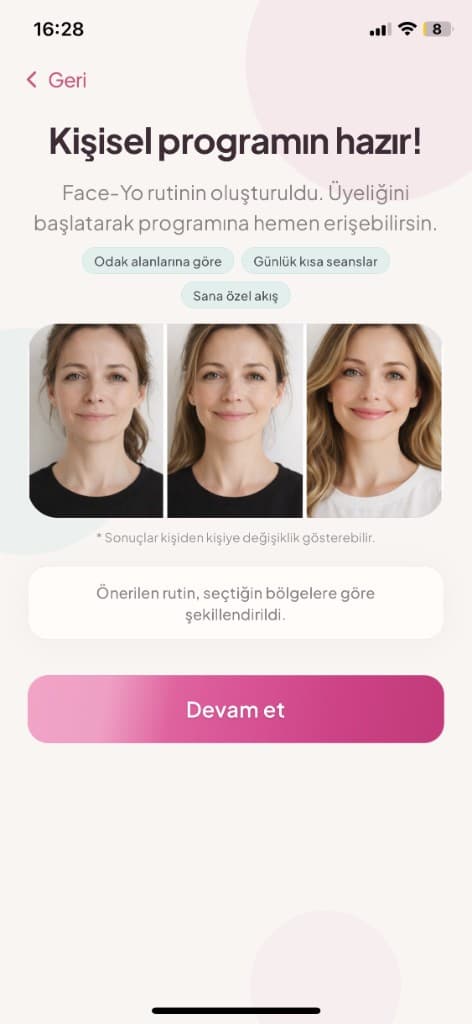 Face Yo app personal plan ready screen
