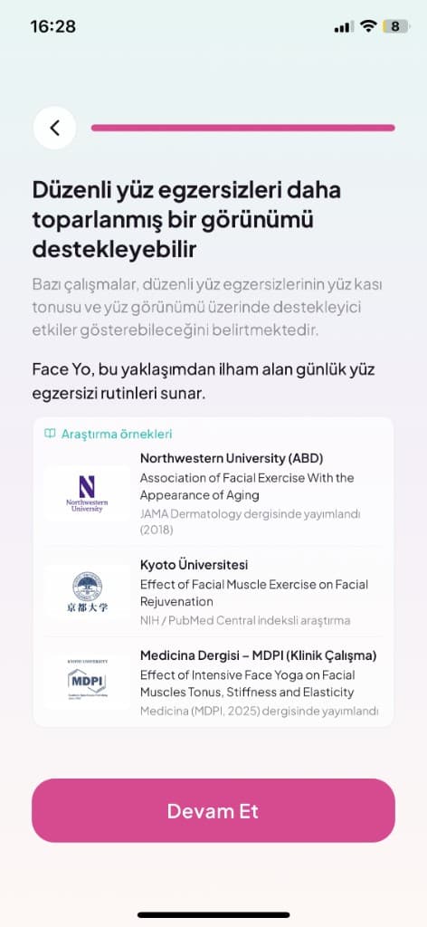 Face Yo app science-informed research screen