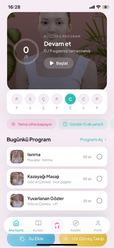 Face Yo app daily program dashboard