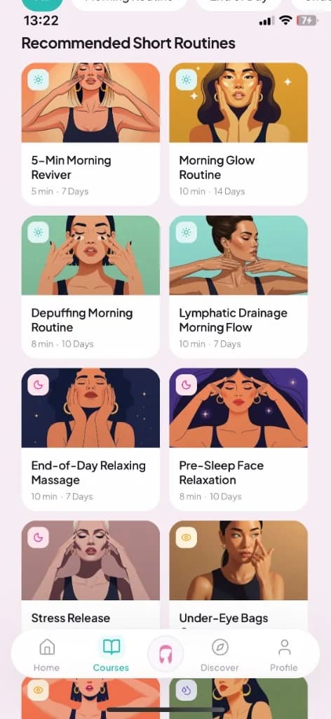 Recommended short morning and evening routines in the Face Yo app