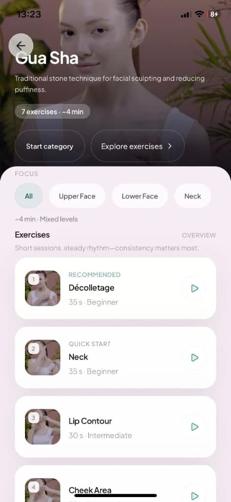 Lymphatic drainage morning flow routine in the Face Yo app