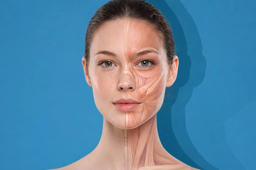 Person practicing skincare and gentle face exercises in front of a mirror