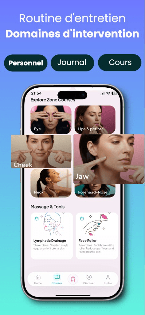 Cours par zone et domaines d'intervention dans l'app Face Yo