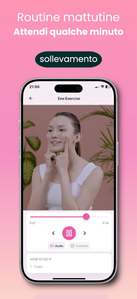 Video di esercizi guidati registrati in studio nell'app Face Yo